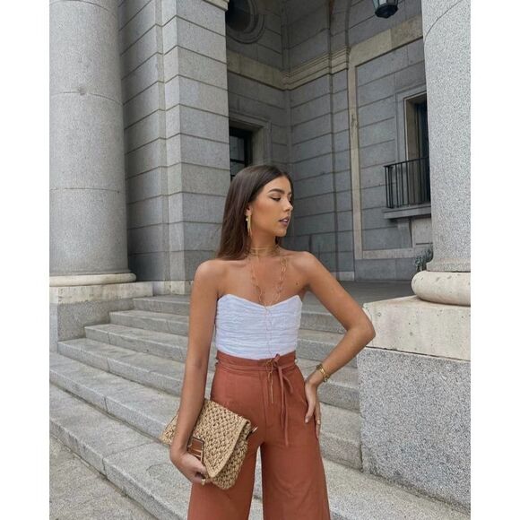 Zara Full Length Linen Blend Pants Brown - Picture 6 of 11